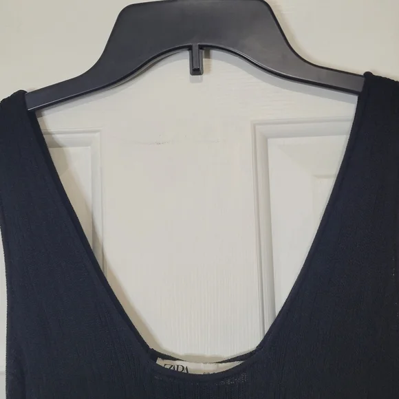 Zara Women's Sleeveless V-Neck Ribbed Long Maxi Dress Black Size Small - Picture 3 of 7